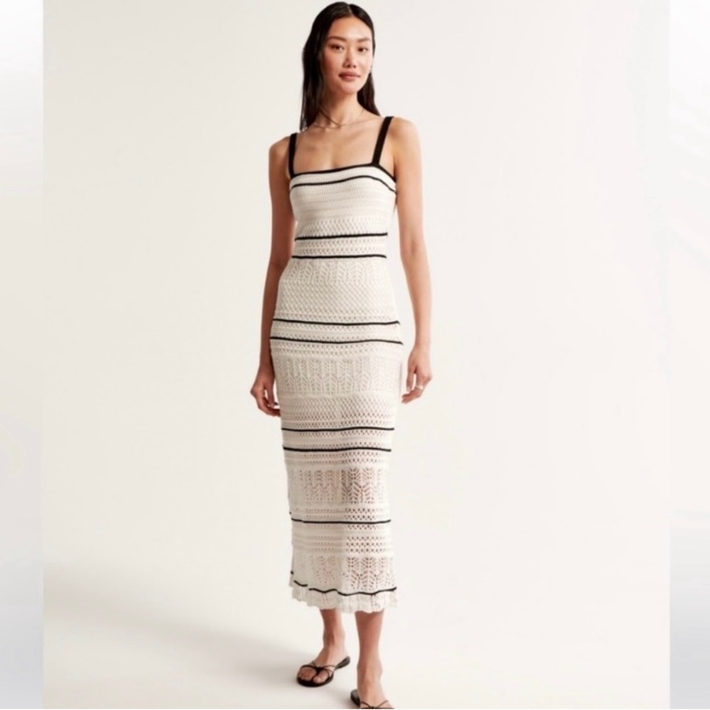 Abercrombie & Fitch Crochet Cream and Black Maxi Dress